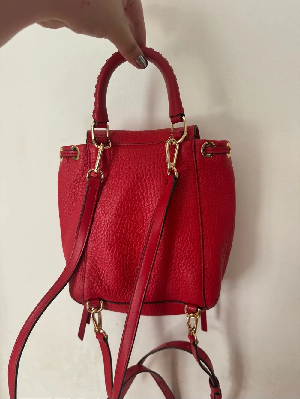 Michael Kors Red Pebbled Leather Mini Backpack with Gold Hardware